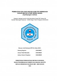 PKT 66.33 Farmasi : Pembuatan dan Analisis Balsam Stik Berbahan Dasar Minyak Atsiri Sereh Wangi (Cymbopogon nardus)