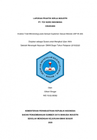 PT TUV NORD INDONESIA (LABORATORY DIVISION TESTING & CALIBRATION, CIKARANG) : Analisis Total Mikrobiologi pada Sampel Suplemen Sesuai Metode USP 40 (62)