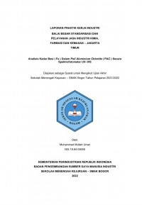 Balai Besar Kimia dan Kemasan, Jakarta : Analisis Kadar Besi ( Fe ) Dalam Poli Aluminium Chloride ( PAC ) Secara Spektrofotometer UV - VIS