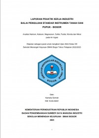 Balai Penelitian Tanah, Bogor : Analisis Natrium, Kalsium, Magnesium, Sulfat, Fosfat, Klorida dan Nitrat pada Air Irigasi